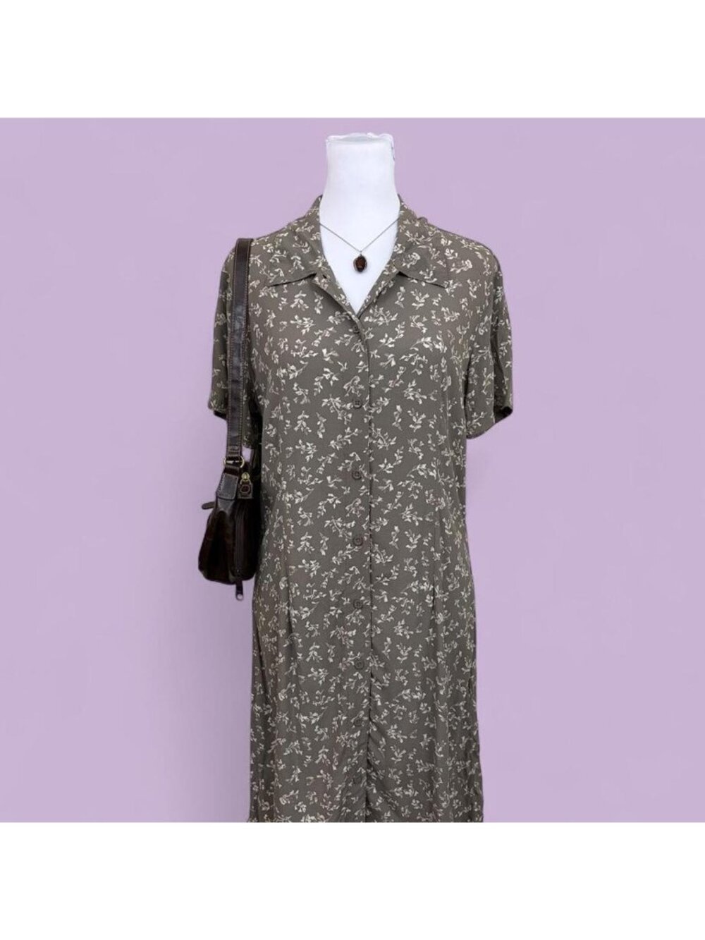 y2k taupe ditsy floral cottagecore knee length dress